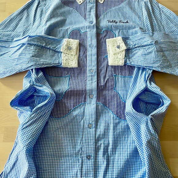 Teddy Fresh Women's Blue Button-Up Gingham Shirt Dress size S/M NWOT NEW - Picture 4 of 7